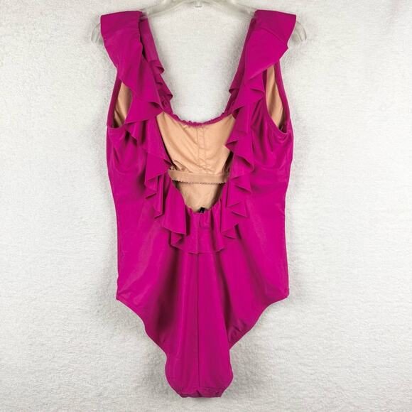 J. Crew Ruffle Scoopback One-Piece Swimsuit In Radiant Fuchsia Pink Plus Size 16 - Picture 9 of 14